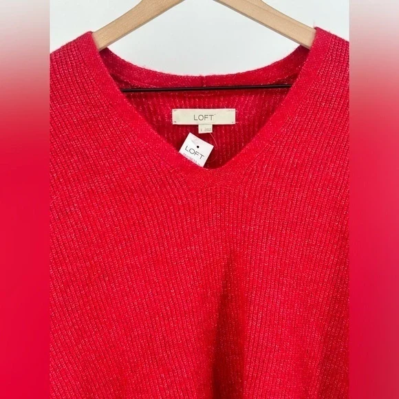 "NWT" Loft Ribbed V-Neck Pullover Sweater- Red- Women's Size Small‎ - Picture 6 of 10